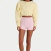 Cardigan court boutonné en jersey brossé, couleur jaune pâle Cardigan court boutonné en jersey brossé, couleur jaune pâle