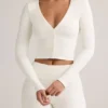 Cardigan court côtelé en modal Kiva, blanc Cardigan court côtelé en modal Kiva, blanc