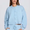 Cardigan court en maille bleu poudré Cardigan court en maille bleu poudré