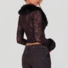 Cardigan en dentelle transparente avec bordure en fausse fourrure Noemy, noir Cardigan en dentelle transparente avec bordure en fausse fourrure Noemy, noir