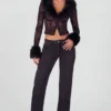 Cardigan en dentelle transparente avec bordure en fausse fourrure Noemy, noir Cardigan en dentelle transparente avec bordure en fausse fourrure Noemy, noir
