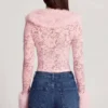 Cardigan en dentelle transparente avec bordure en fausse fourrure Noemy, rose Cardigan en dentelle transparente avec bordure en fausse fourrure Noemy, rose