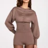 Shorts en maille à taille mi-haute Antonia, couleur moka