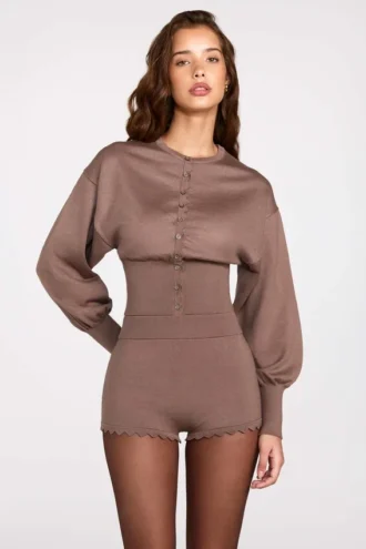 Cardigan à manches longues en maille Anele, couleur moka