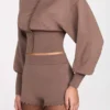 Shorts en maille à taille mi-haute Antonia, couleur moka