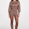 Shorts en maille à taille mi-haute Antonia, couleur moka