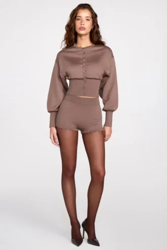 Shorts en maille à taille mi-haute Antonia, couleur moka