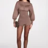 Shorts en maille à taille mi-haute Antonia, couleur moka