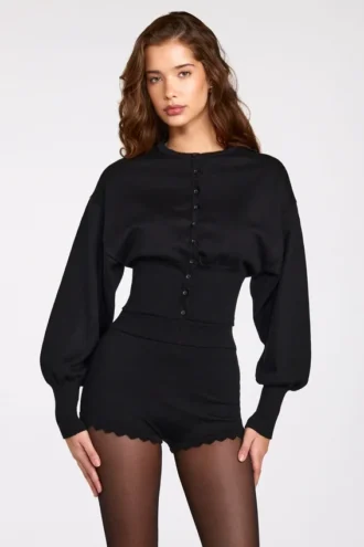 Cardigan à manches longues en maille Anele, noir