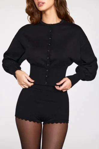 Cardigan à manches longues en maille Anele, noir