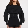 Cardigan à manches longues en maille Anele, noir