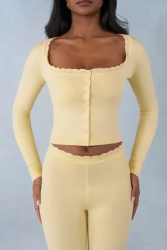 Cardigan à manches longues en maille Tahlia, couleur jaune beurre