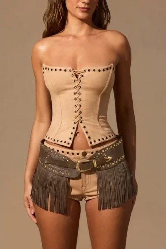 Ceinture à franges Lirielle en brun foncé