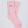 Chaussettes mi-mollet côtelées en rose poudré Chaussettes mi-mollet côtelées en rose poudré