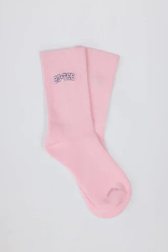Chaussettes mi-mollet côtelées en rose poudré