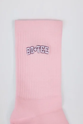 Chaussettes mi-mollet côtelées en rose poudré