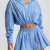 Chemise courte multiforme en popeline de coton rayée, rayures bleues Chemise courte multiforme en popeline de coton rayée, rayures bleues