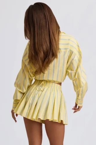 Chemise courte à rayures en popeline de coton, à port multiple, à rayures jaunes