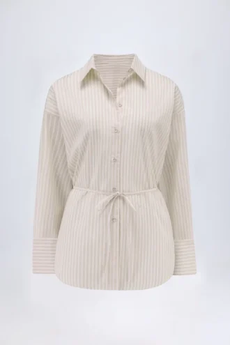Chemise oversize en popeline de coton Lerici à rayures taupe