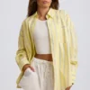 Chemise oversize en popeline de coton rayée, rayures jaunes Chemise oversize en popeline de coton rayée, rayures jaunes