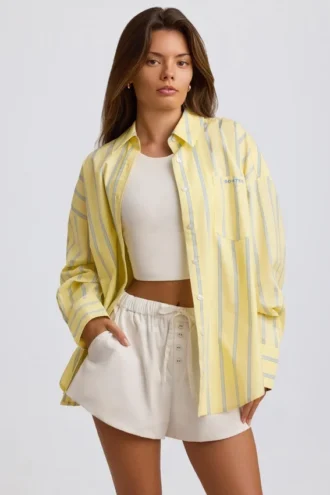 Chemise oversize en popeline de coton rayée, rayures jaunes