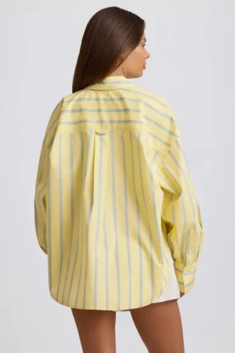 Chemise oversize en popeline de coton rayée, rayures jaunes