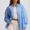 Chemise oversize en popeline de coton à rayures bleues Chemise oversize en popeline de coton à rayures bleues