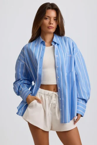 Chemise oversize en popeline de coton à rayures bleues