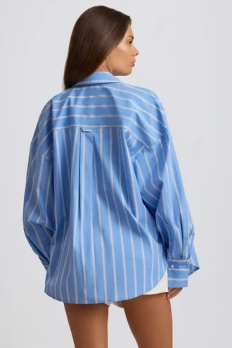 Chemise oversize en popeline de coton à rayures bleues