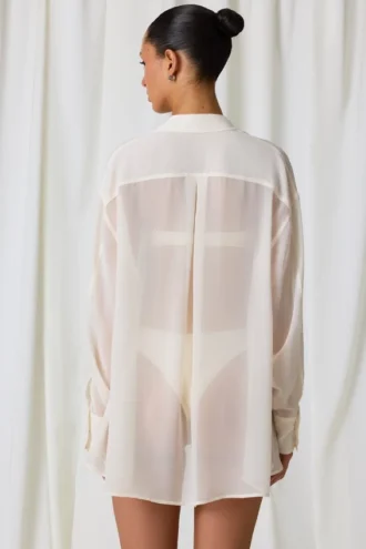 Chemise oversize Hiva à détails perles, blanc perle