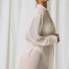 Chemise oversize Hiva à détails perles, blanc perle