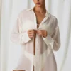 Chemise oversize Hiva à détails perles, blanc perle