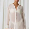 Chemise oversize Hiva à détails perles, blanc perle