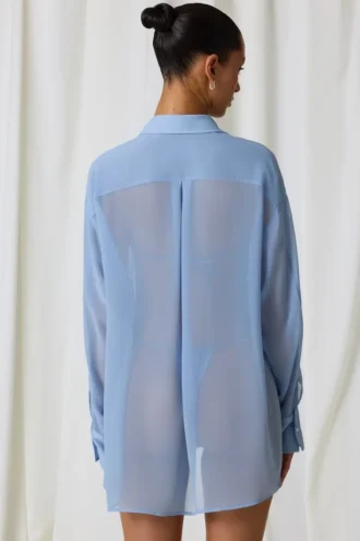 Chemise oversize Hiva à détails perles, bleu ciel
