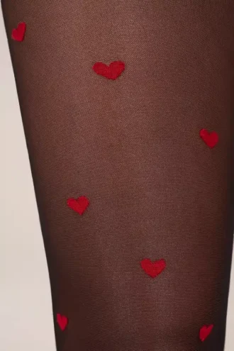 Collants Lina à imprimé cœurs en noir