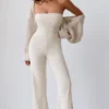 Combinaison bandeau évasée en maille épaisse, couleur crème