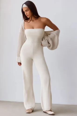 Combinaison bandeau évasée en maille épaisse, couleur crème