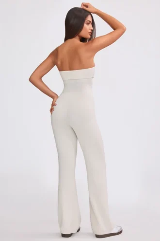 Combinaison bandeau évasée en maille épaisse, couleur crème