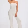 Combinaison bandeau évasée en maille épaisse, couleur crème