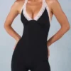 Combinaison capri Calla en modal avec bordure en dentelle, couleur noire