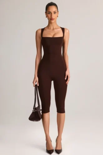 Combinaison capri moulante à encolure carrée en modal Luma, couleur chocolat