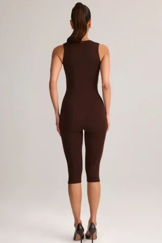 Combinaison capri moulante à encolure carrée en modal Luma, couleur chocolat