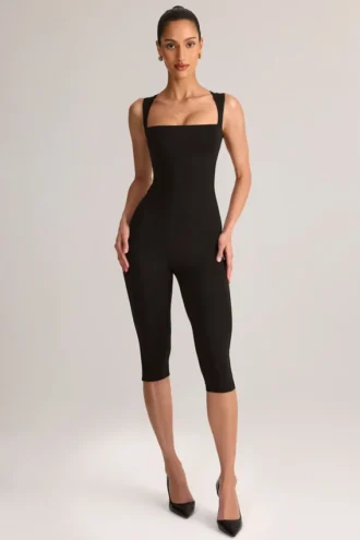 Combinaison capri moulante à encolure carrée Luma en modal noir