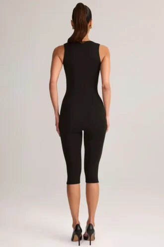 Combinaison capri moulante à encolure carrée Luma en modal noir