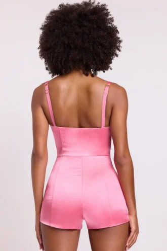 Combinaison-combishort corset Romera en satin rose