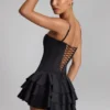 Combinaison-corset à volants et lacets Priaska, couleur noire Combinaison-corset à volants et lacets Priaska, couleur noire