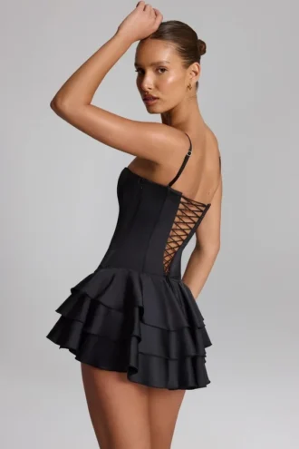 Combinaison-corset à volants et lacets Priaska, couleur noire