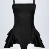Combinaison-corset à volants et lacets Priaska, couleur noire Combinaison-corset à volants et lacets Priaska, couleur noire