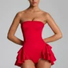 Combinaison-corset à volants et lacets Priaska, couleur rouge feu