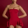 Combinaison-corset à volants et lacets Priaska, couleur rouge feu
